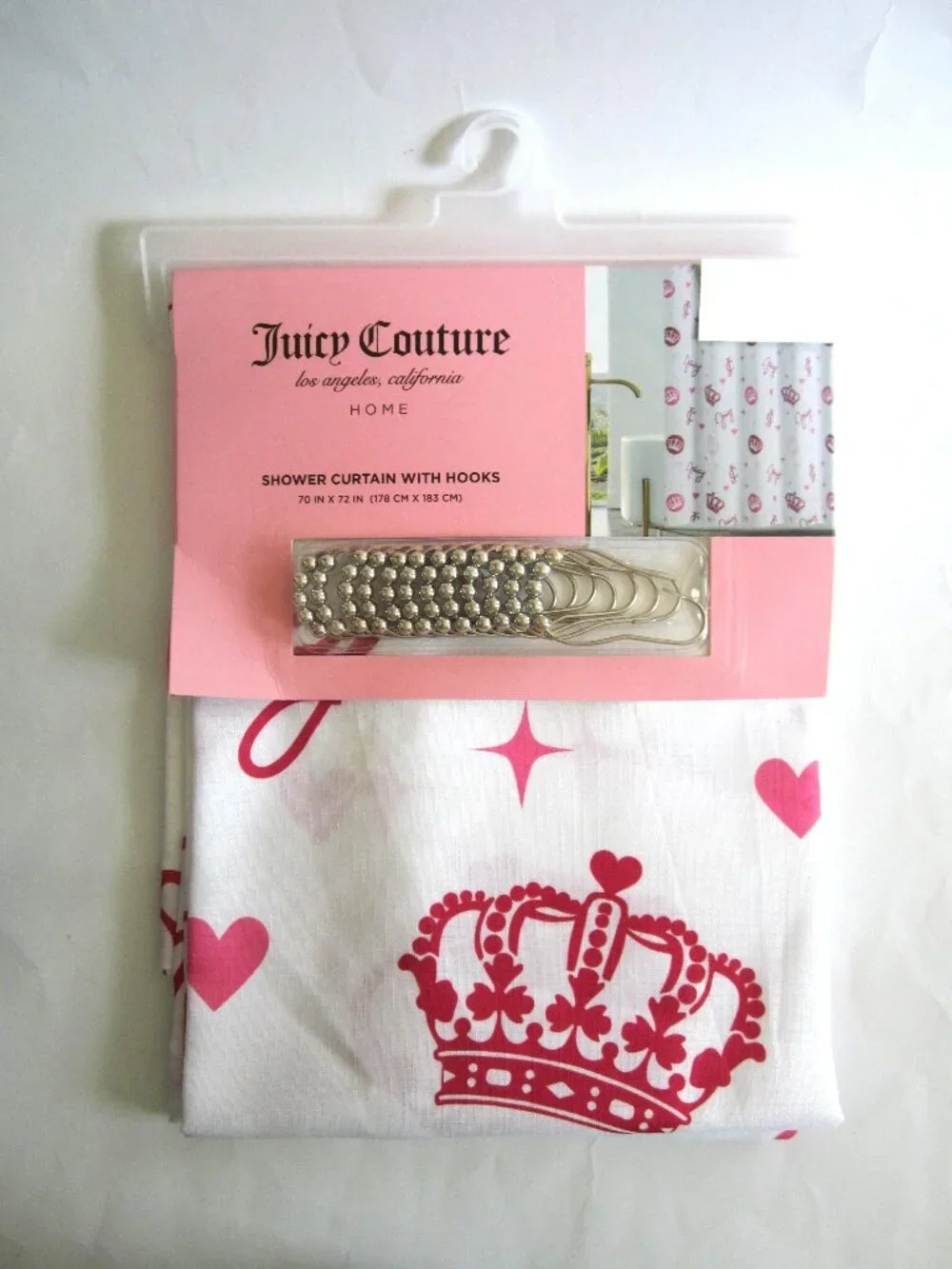 Juicy Couture Shower Curtain With Hooks Red Crown JC Home Bathroom Bath